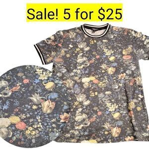Forever 21 Men Charcoal Floral Tee Shirt Top on Sale 5 for $25